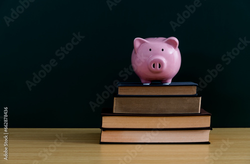Piggy bank on stack of book