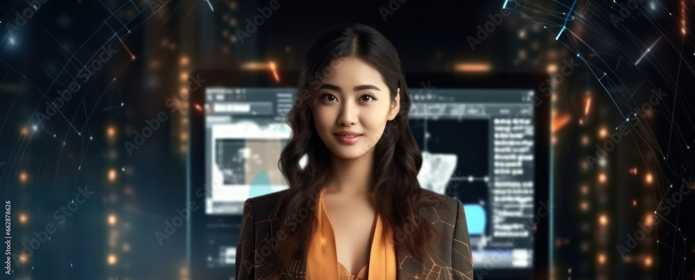 Asian Female Illustration Data Analyst Job Professional Background Generative AI Asian Female Illustration Data Analyst Job Professional Background Generative AI