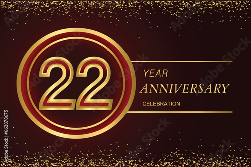 22nd anniversary logo with gold double line style decorated with glitter and confetti Vector EPS 10
