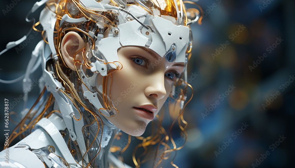 Futuristic beauty: a fashionable, elegant, and sensual young woman portrait generated by AI