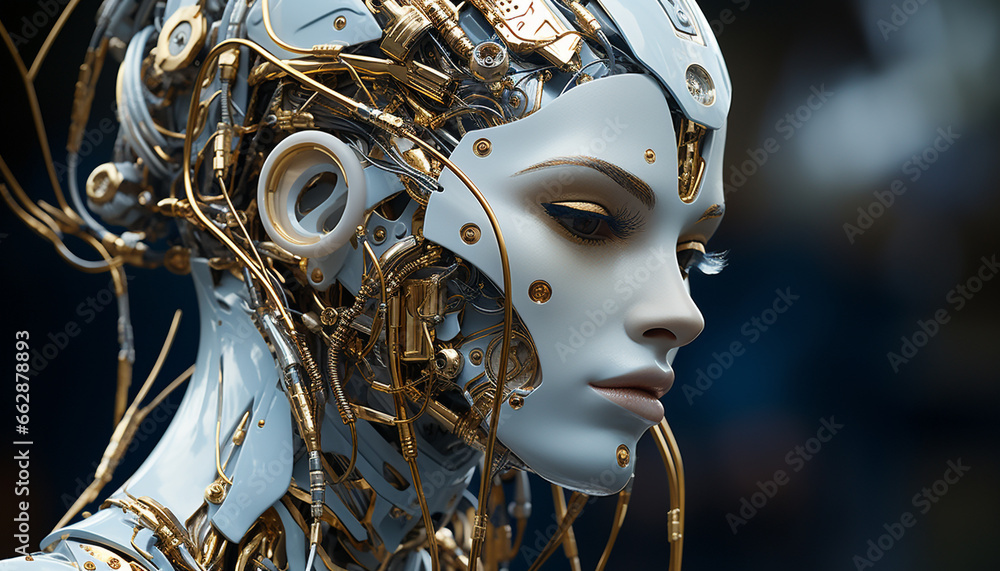 Fototapeta premium Elegant woman in gold, a mask of beauty and disguise generated by AI