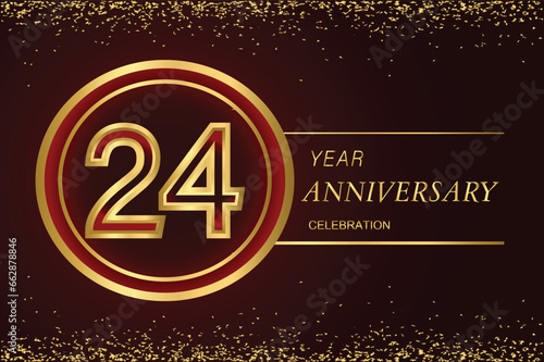 24th anniversary logo with gold double line style decorated with glitter and confetti Vector EPS 10