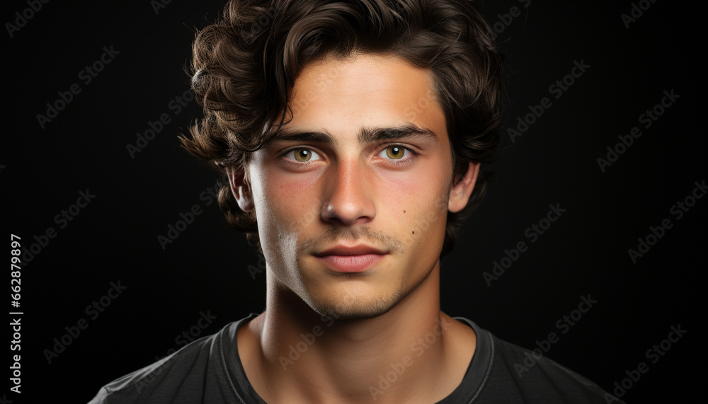 Confident young man with brown hair, serious expression, staring at camera generated by AI Confident young man with brown hair, serious expression, staring at camera generated by AI