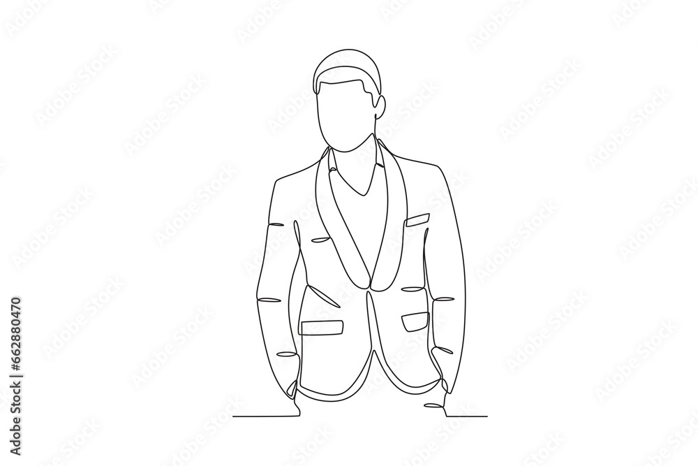A man wearing a neat suit. Tuxedo one-line drawing A man wearing a neat suit. Tuxedo one-line drawing