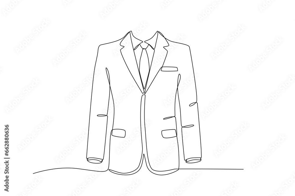 A tuxedo for formal events. Tuxedo one-line drawing A tuxedo for formal events. Tuxedo one-line drawing