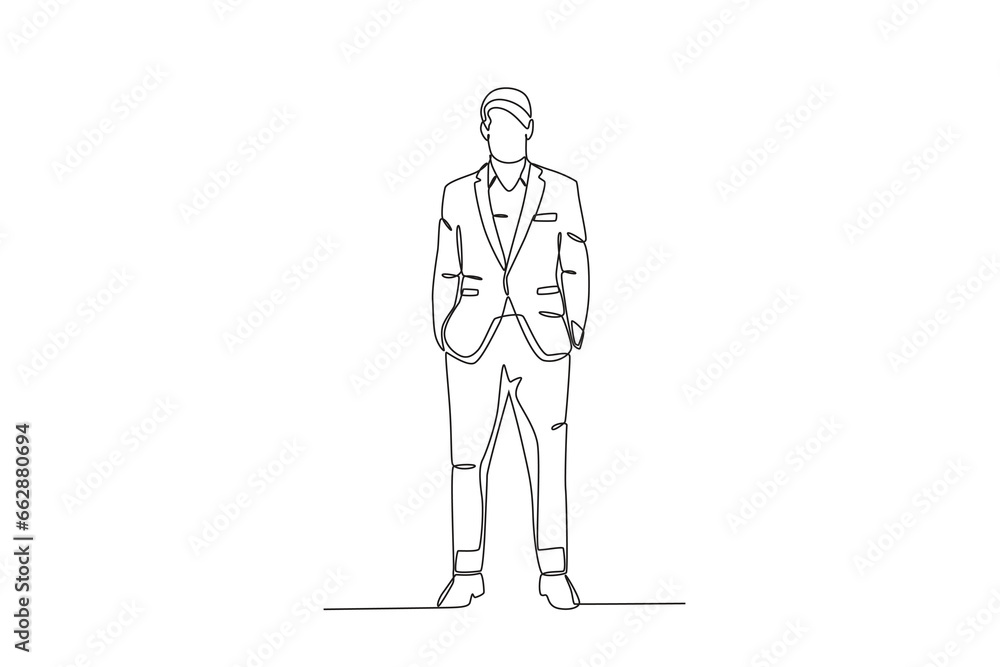 A man wearing a tuxedo suit. Tuxedo one-line drawing A man wearing a tuxedo suit. Tuxedo one-line drawing