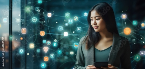 Asian Female Illustration Social Media Manager Professional Setting Generative AI
