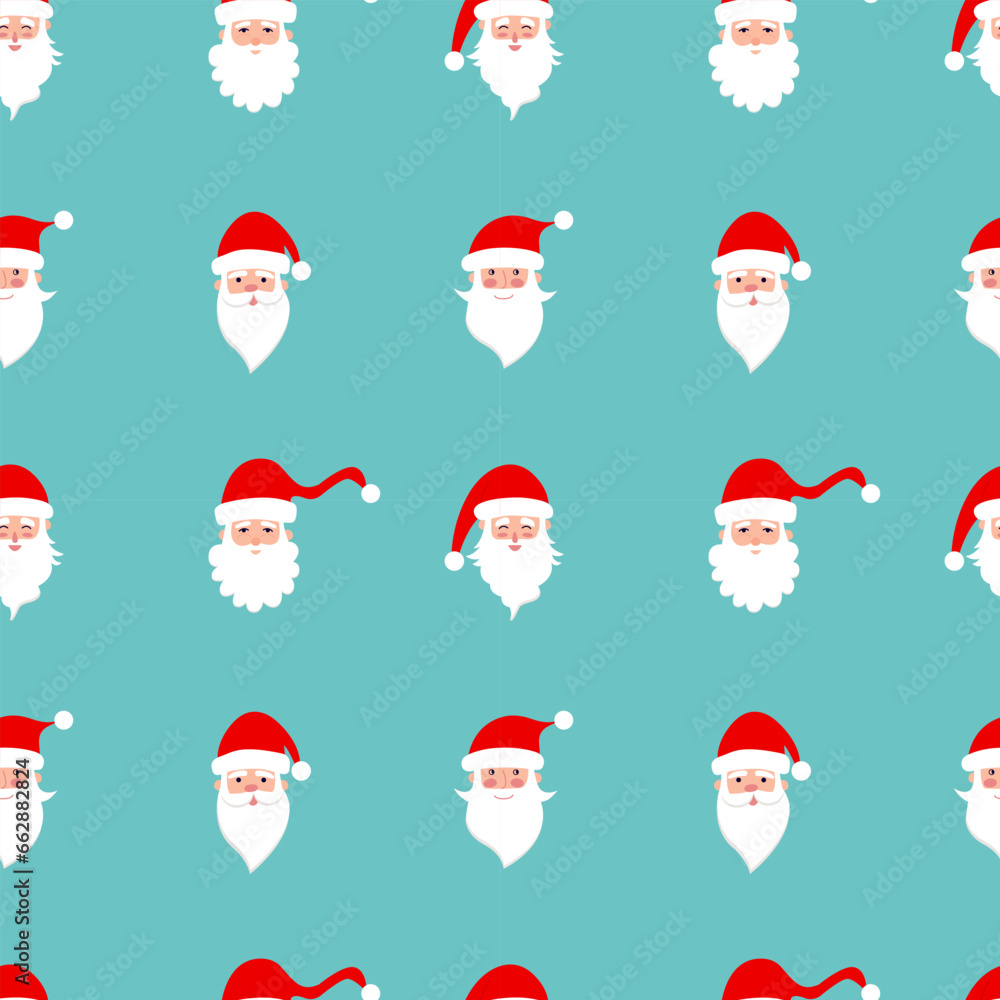 Santa Claus character seamless pattern. Vector Santa Claus head flat pattern