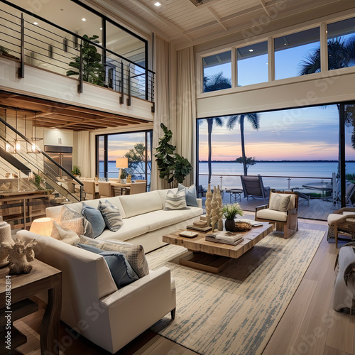 Coastal style home interior design of modern living room