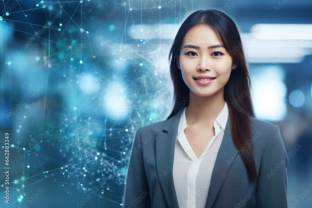 Fototapeta premium Asian Female Illustration Web Developer Occupation Lifestyle Backdrop Generative AI