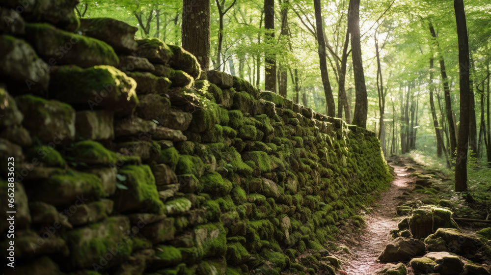 A medieval castle where a towering stone wall A medieval castle where a towering stone wall