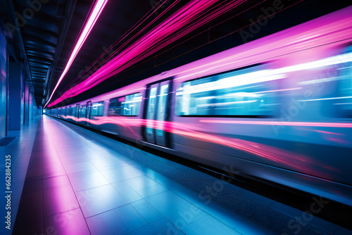 Subway station with a motion blurred high speed train passing by © Adrian Grosu