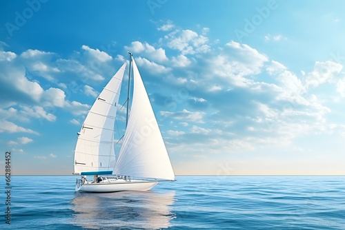 Small white sailboat on the blue sea in a clear day © Adrian Grosu