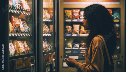 Young adults shopping for groceries at a retail supermarket store generated by AI photo
