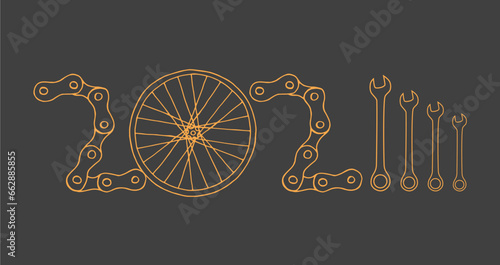 Bicycle New Year 2024 grey and gold background