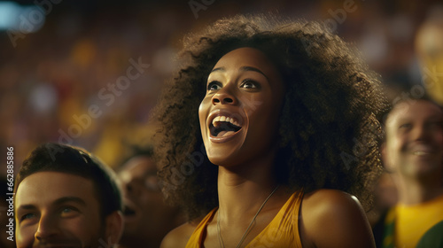 Close-up photo showing a female football fan at the stadium