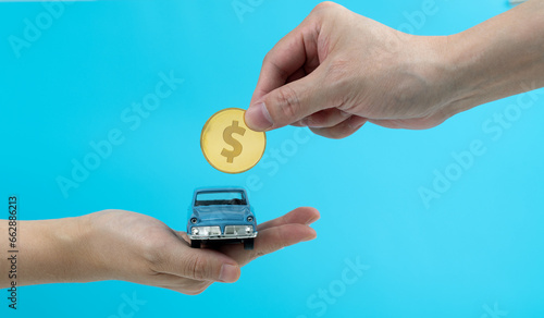 Money change car on blue background