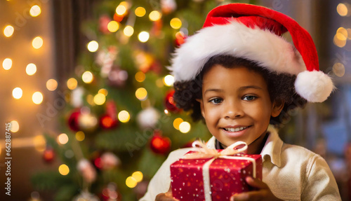 happy boy with a christmas gift