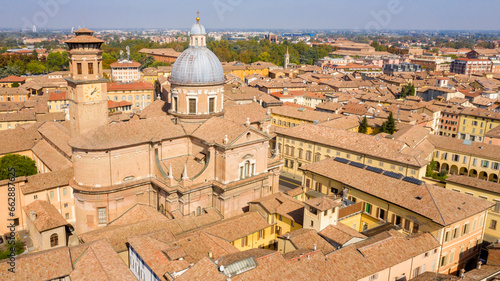 Aerial view of the temple of the Beata Vergine della Ghiara, also known as the basilica of the Madonna della Ghiara. This church is a Catholic minor Basilica and is located in Reggio Emilia, Italy. photo