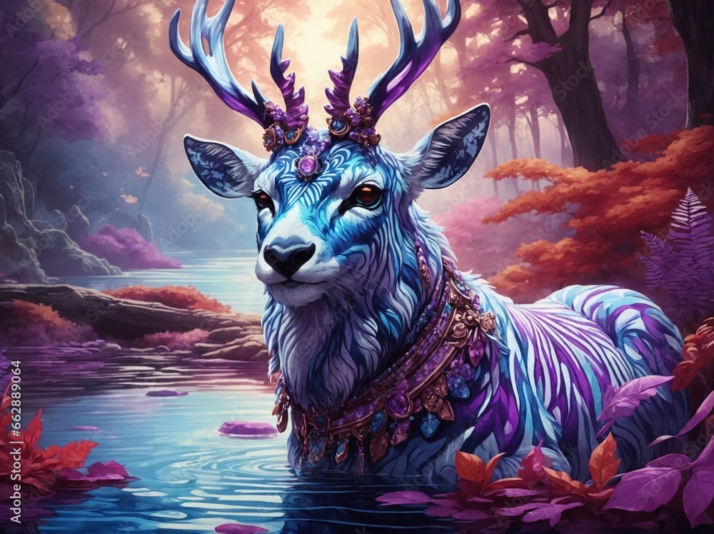 Deer in the woods in water, fantasy theme, ai generated Deer in the woods in water, fantasy theme, ai generated