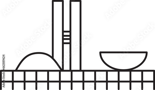 Simple black flat outline drawing of the Brazilian historical landmark monument of the NATIONAL CONGRESS OF BRAZIL, BRASILIA
