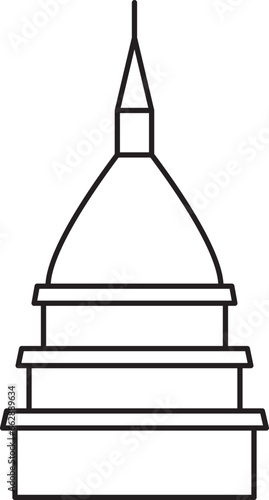 Simple black flat outline drawing of the Italian historical landmark monument of the MOLE ANTONELLIANA, TURIN