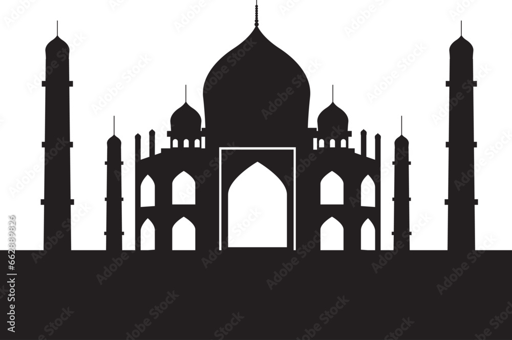 Simple black flat drawing of the Indian historical landmark monument of
