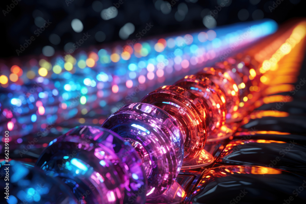 A spectrum of colorful LED lights shifting and blending, creating dynamic and energyefficient