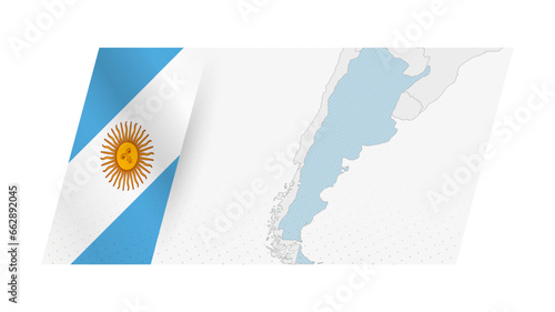 Argentina map in modern style with flag of Argentina on left side.