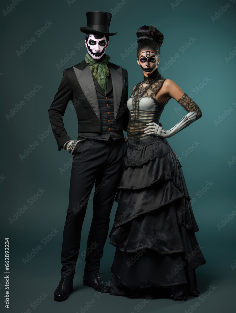 Halloween Costumes Fashion shot of couple posing in the studio.