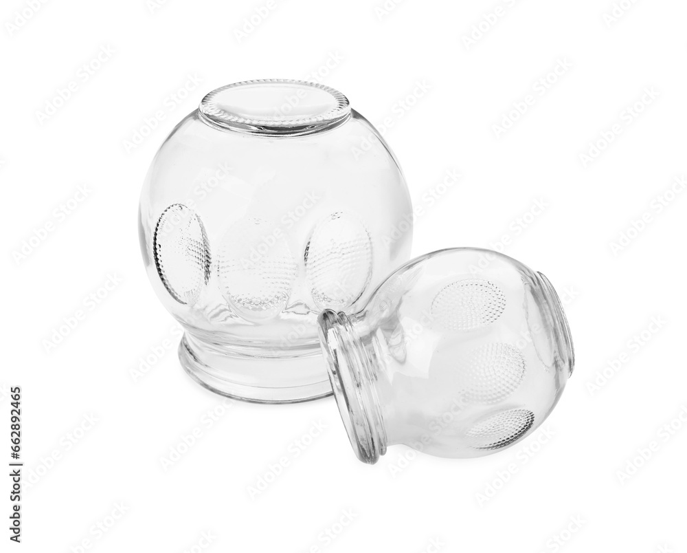Glass cups isolated on white. Cupping therapy Glass cups isolated on white. Cupping therapy