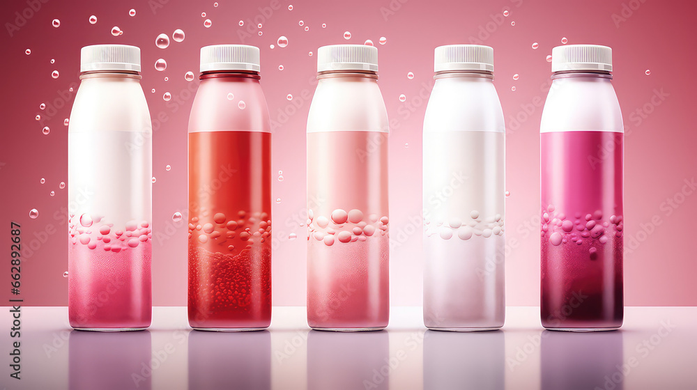 Refreshing drink packaging design template with bubbles and juice