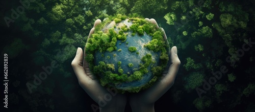 Green forest viewed from above hold the Earth protect nature With copyspace for text