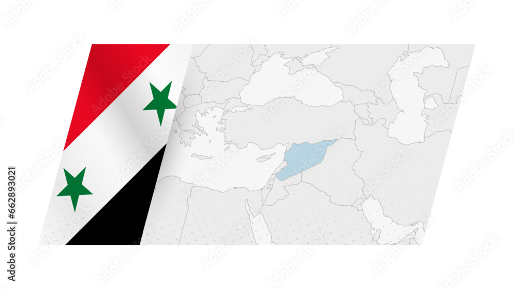 Syria map in modern style with flag of Syria on left side.