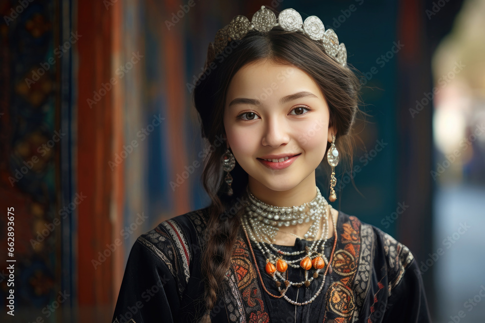 Portrait of smiling Kazakh student girl