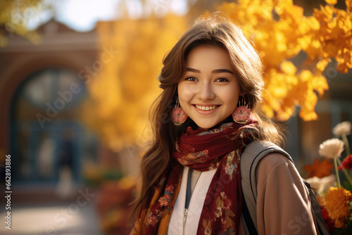 Portrait of smiling Kazakh student girl