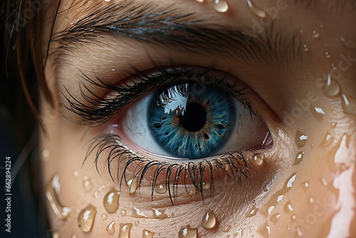  Woman Eye with tears, close up photo