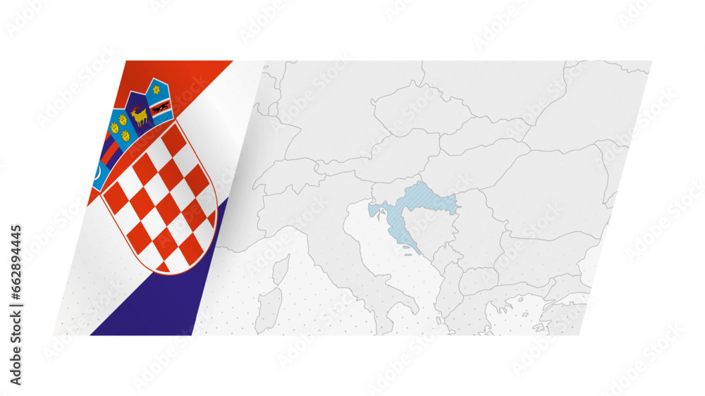Obraz premium Croatia map in modern style with flag of Croatia on left side.