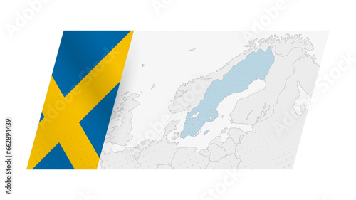 Sweden map in modern style with flag of Sweden on left side.