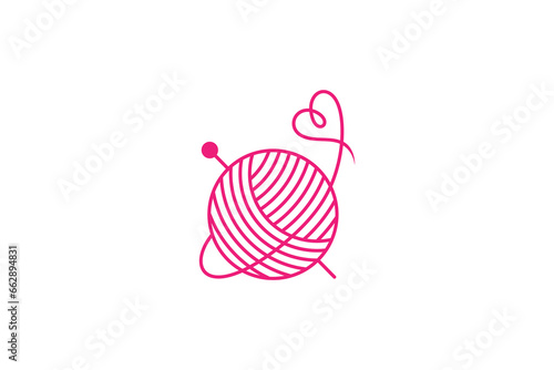 Knitting yarn logo with heart shape variations in line art design style