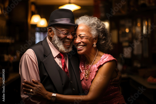 Heartfelt bond: stylish seniors cherishing their golden years together. © apratim