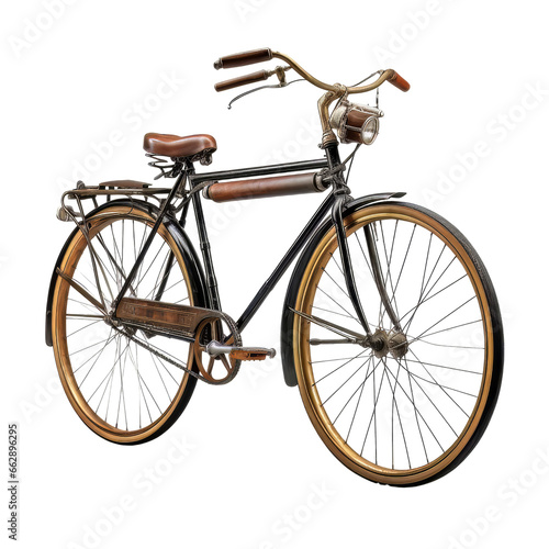Antique bicycle isolated on a transparent background.