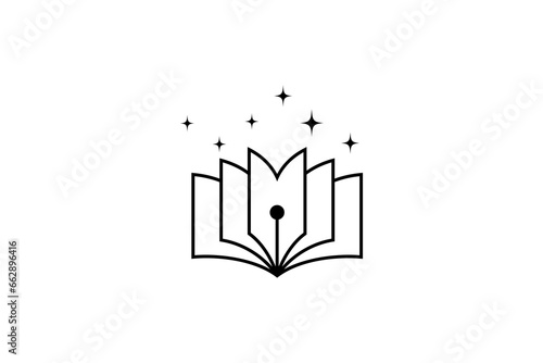 book logo with pen decorated with sparkling stars suitable for education