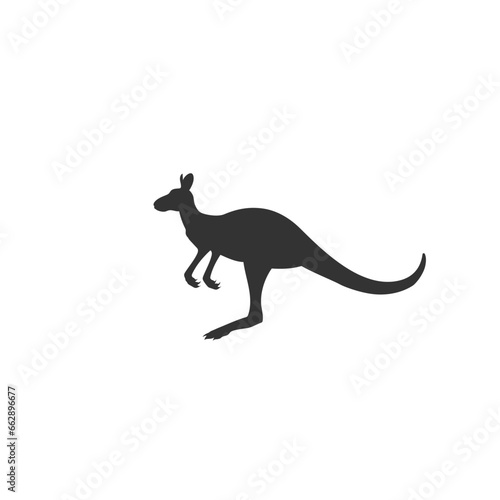 Vector black jumping kangaroo silhouette isolated on white background