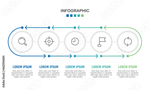 5 process cycle Infographic for business to succeed. Strategy, planning, report, and diagram. Vector illustration.