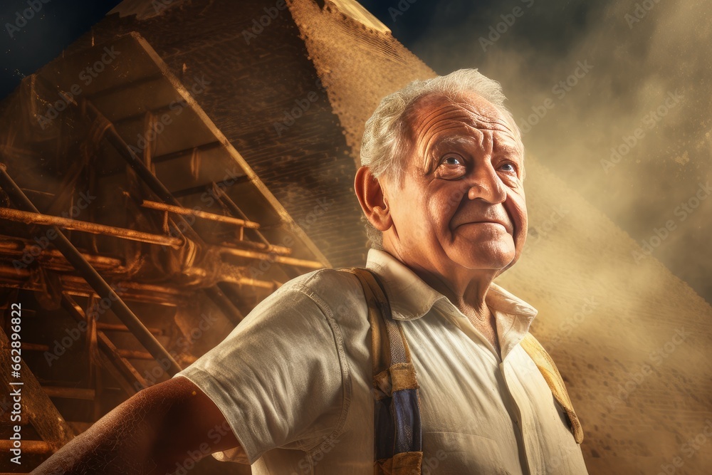 Enduring Ancient egyptian pyramid old man. Ancient worker. Generate Ai