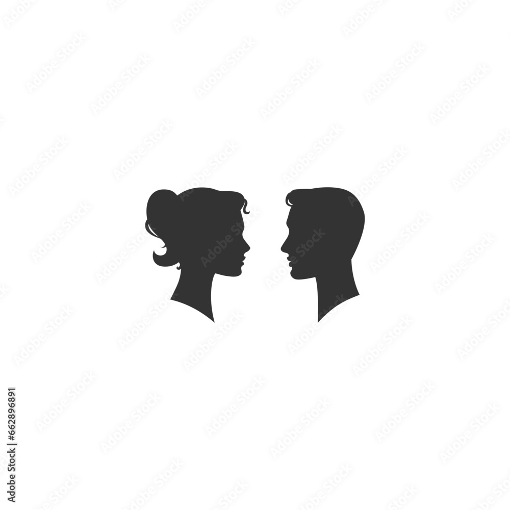Man and woman silhouette face to face. Vector illustration 