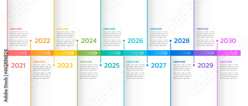 10-year anniversary timeline infographic brochure. Milestone, Business presentation, and Roadmap. Vector illustration.