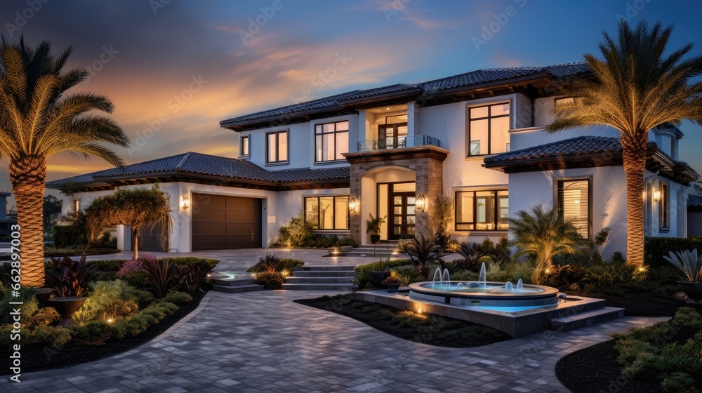 Fototapeta premium luxury Swimming pool in luxury pool villa