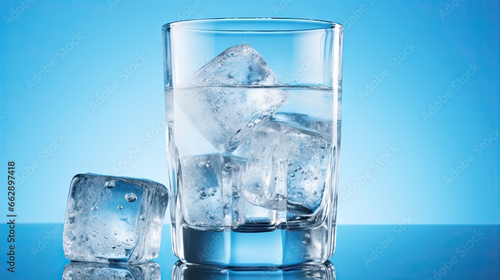 a glass of water with ice cubes on a table. generative ai a glass of water with ice cubes on a table. generative ai